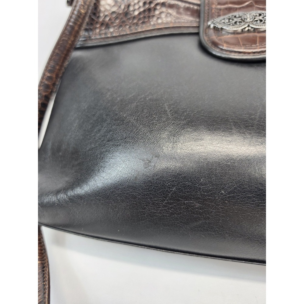 BRIGHTON Shoulder Bag Black Brown Leather Croc Embossed 12x9x3.75 Purse 3309 - Picture 11 of 15